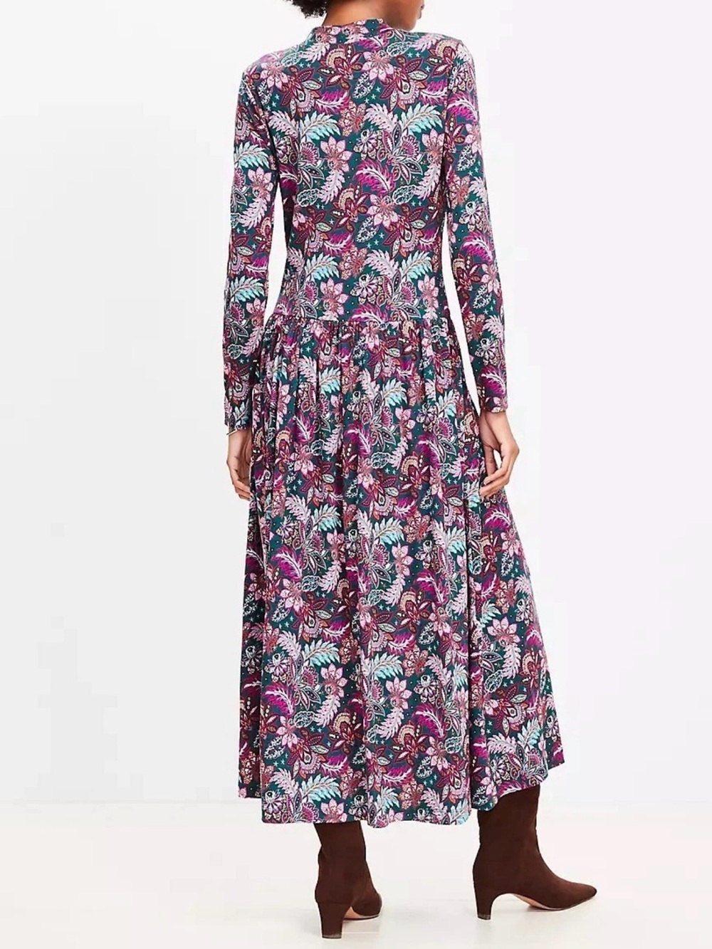 LOFT Purple Floral Long-Sleeve Maxi Dress - Picture 2 of 4